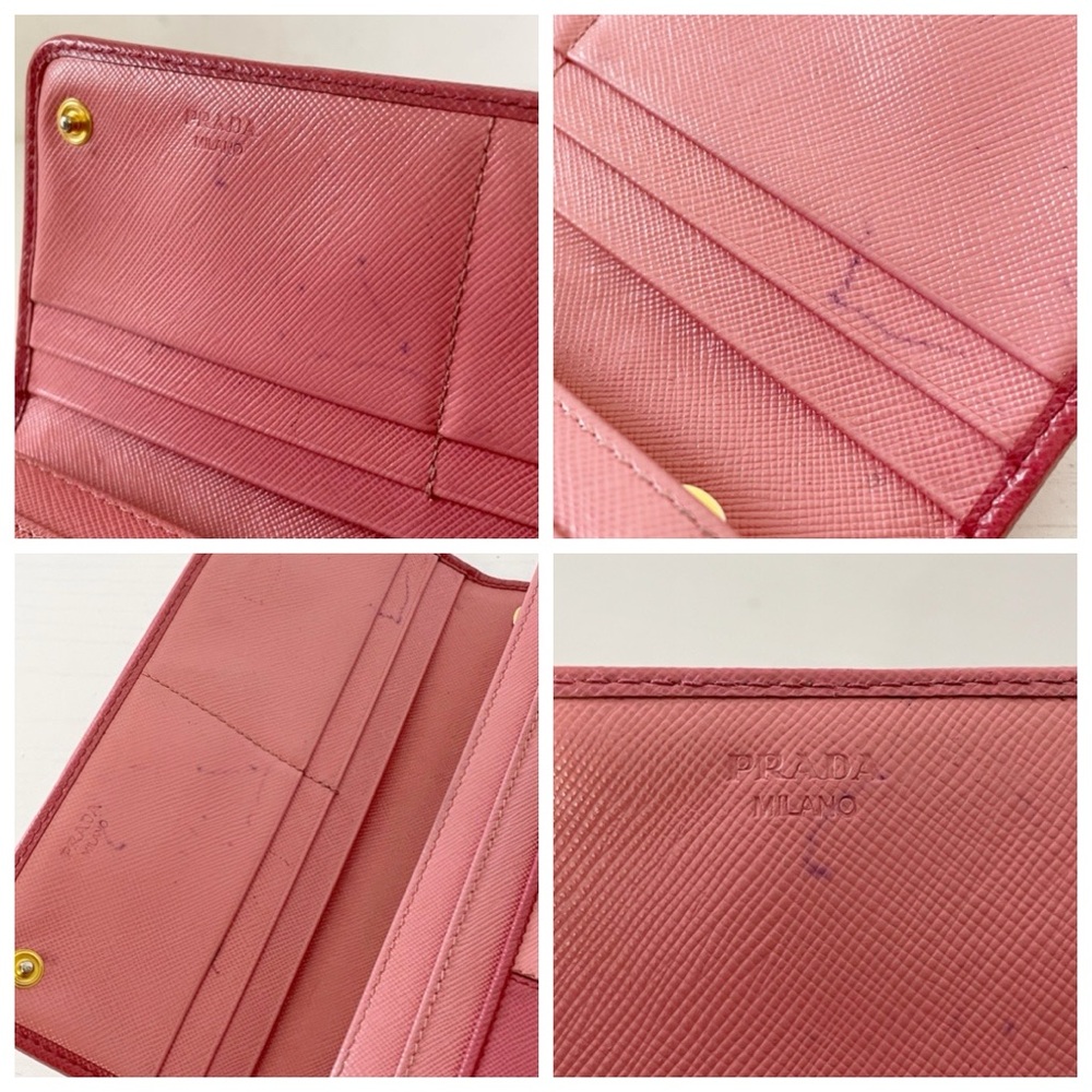 Prada pink saffiano leather two tone stripe gold hardware long wallet - Picture 9 of 14